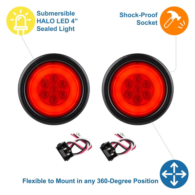 Lumitronics RV HALO LED 4 Inch Sealed Round Stop/Turn/Tail Lights (Red Pair) - Image 4